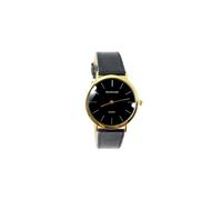 Baihuns Black Leather Band Black dial Gold Plated Watch