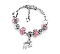 BaiJ Deolven Unicorn Girls Bracelets, Girls Sparkly Pink Crystal Charm Bracelet for Kids Birthday Gifts for Children Jewellery Presents Ancient Silver and Rhinestones 6-12 Years Old, Pink 14cm