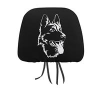 BAIKUTOUAN Black German Shepherd Car Seat Headrest Cover Soft Comfort Head Rest Protector Universal Fit For Auto Interior Decoration 2 PCS