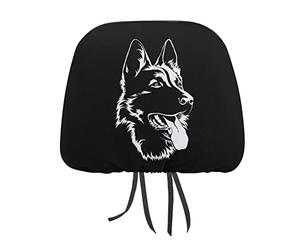 BAIKUTOUAN Black German Shepherd Car Seat Headrest Cover Soft Comfort Head Rest Protector Universal Fit For Auto Interior Decoration 2 PCS