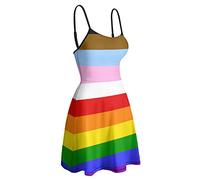 BAIKUTOUAN LGBT Rainbow Transgender Pride Flag Women's Sling Dress Casual Tank Dresses Swing T-Shirt Sundress With Adjustable Strap XL