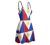 BAIKUTOUAN Retro Philippines Flag Women's Sling Dress Casual Tank Dresses Swing T-Shirt Sundress With Adjustable Strap S