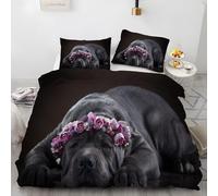 BAIL Double Duvet Cover Wreath Cane Corso 3D Duvet Cover Set 110g Soft Microfiber Breathable Duvet Cover with 2 Pillowcases 50 x 75 cm for Lovers