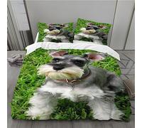 BAIL Miniature Schnauzer Single Duvet Cover Set Green Duvet Cover Microfibre 3 Piece with Zipper Closure Soft Cosy Bedding Reversible Quilt Cover 135 x 200 cm and 2 Pillow Cases 50 X 75 cm