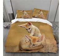 BAIL Yellow Single Duvet Cover Set Fennec Fox Duvet Cover Microfibre 3 Piece with Zipper Closure Soft Cosy Bedding Reversible Quilt Cover 135 x 200 cm and 2 Pillow Cases 50 X 75 cm