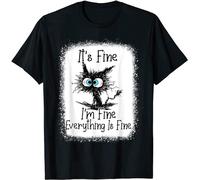 BAILANSI It's Fine I'm Fine Everything is Fine Funny Cat Mens Cotton Tshirt Size XXL Black