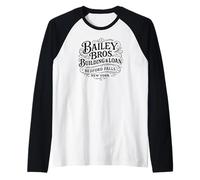 Bailey Bros. Building & Loan Bedford Falls, NY Black Print Raglan Baseball Tee