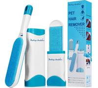 Bailey & Buddies Pet Hair Remover Roller Brush with Self-Cleaning Base & Travel Brush - Reusable Double-Sided Lint & Fur Remover for Dog & C