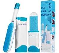 Bailey & Buddies Pet Hair Remover Roller Brush with Self-Cleaning Base & Travel Brush - Reusable Double-Sided Lint & Fur Remover for Dog & Cat Hair, Clothes, Sofa, Carpet, Furniture & Car Seats
