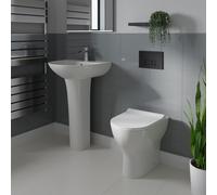 Bailey Full Pedestal Basin and Back to Wall Toilet Suite with High In Wall Concealed Cistern and Black Flush Plate | White | ABS | 550mm
