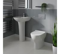 Bailey Full Pedestal Basin and Back to Wall Toilet Suite with High In Wall Concealed Cistern and Satin Chrome Flush Plate | White | ABS | 550mm