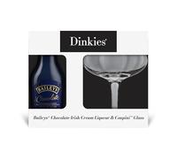 Baileys Chocolate Irish Cream Liqueur 5cl Minature - 15.7% ABV and Mini Coupe Glass. In s stylish gift pack, perfect Christmas and Birthday Gift, By Blue Tree Gifts.