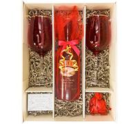 Baileys Original Irish Cream Liqueur 70cl Gift Set Hamper With 2 Matching Red Wine Glasses, Belgian Heart Chocolates and Gift Box - Liqueur Spirit Hamper for Christmas and Couples (Sparkling Tops)