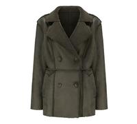 BAILEYU Womens Faux Suede Jacket Leather Mid-Length Trench Coat Winter Long Sleeve Lapel Button-Down Outwear,Green,3XL(Bust:132cm)