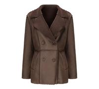 BAILEYU Womens Faux Suede Jacket Leather Mid-Length Trench Coat Winter Long Sleeve Lapel Button-Down Outwear,Brown,2XL(Bust:126cm)