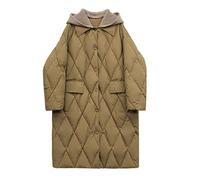BAILEYU Women's Long Down Jacket Winter Loose Knitted Hooded Diamond Grid Over Knee Puffer Coat Parka Warm Winter Jacket,Coffee,S(45
