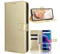 BAILI Leather Phone Case Compatible with Oukitel C1, Wallet Magnetic Cover with Credit Card Slots and Flip Stand, Golden