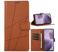 BAILI Wallet Case for Realme GT6/GT Neo 6 5G, Card Slots, Stand, Line Patterns Cover Compatible with Realme GT6/GT Neo 6 5G-Brown
