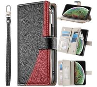 BAILI Wallet Phone Case for 1+12R/OnePlus 12R 5G, Card Slots Magnetic Closure Zipper Pocket, Cover Holster for 1+12R/OnePlus 12R 5G-Black