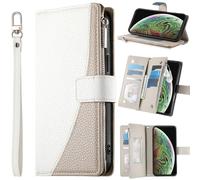 BAILI Wallet Phone Case for Realme 14x 5G, Card Slots Magnetic Closure Zipper Pocket, Cover Holster for Realme 14x 5G-White