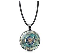 BailingDS Mandala Flower of Life Necklace Women Hundred Crystal Glass Pendant Black Leather Rope Sweater Chain Necklace Jewelry, Glass, No Gemstone