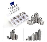 Bailinks 200 pcs Grub Screws, Cup Point Hex Head Screw Set Mixed M2 M3 M4 M5 M6 M8 Metric Hex Head Allen 304 Stainless Steel Screw Kit for Door Handles, Faucet
