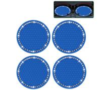 Bailinks 4PCS Bling Car Coasters, Anti-Slip Silicone Car Cup Holder Insert Mat, Universal Sparkling Rhinestone Car Accessories for Women, 2.75" Diameter, Car Interior Décor (Blue)
