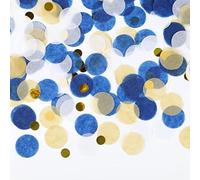 Bailinks Mixed Colorful Confetti 50g,5000 Pcs, Heart & Round Sequins for Confetti Balloons, Wedding, Birthday Party Decor, Biodegradable Papers, Table Decorations Filling (Gold Blue and White)
