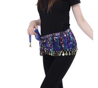 Bailinks Sequin Belly Dance Hip Scarf, Chiffon Wrap Skirt with Coins for Belly Dancing, Yoga Classes, and Performances - Dance Hip Scarf Belt for Women (Royal Blue)