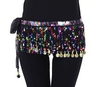 Bailinks Women's Black, One Size, 150cm/59inches, Dance Hip Scarf with Sequins and Coins for Belly Dancing, Yoga Classes, and Performances