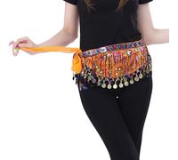 Bailinks Women's Orange Sequin Belly Dance Hip Scarf, Chiffon Wrap Skirt with Coins, Size 150cm/59inches x 22cm/8.6inches