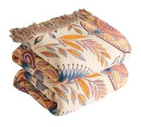 Bailix Premium Bohemian throw, 100% Cotton Cuddly Blanket with Fringes, Double-Sided Muslin, Boho Blanket, 150 x 200 cm, Cuddly Sofa Blanket and Bed Throw, Patchwork, Blanket for Room, Blue