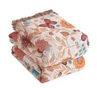 Bailix Premium Boho Bedspread, 100% Cotton Cuddly Blanket with Fringes, Double-Sided Muslin, Boho Blanket, 200 x 230 cm, Cuddly Sofa Blanket & Bed Throw, Summer Blanket for Living Room, White/Navy