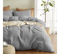 Bailix Premium Muslin Cotton Bed Linen Sets 200 x 220 cm, 3-Piece Grey 100% Cotton Duvet Covers 200 x 220 cm + 2 Pillowcases 80 x 80 cm, Oeko-Tex Bedding Sets with Buttons Grey