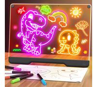 Bailkind 16" Rechargeable LED Drawing Board, 9-Color Light Modes, Neon Art Dry Erase Light Up Doodle Glow Pad with Built-in Stand, Sketching Gift Toy for Kids/Girls/Teens, 7 Markers & Tracing Book