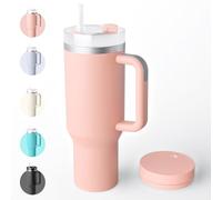 Bailkind 40oz 1180ml Tumbler with Straw and Lid X2, Spill-Proof Double Wall Stainless Steel Vacuum Insulated Cup Travel Flask Mug with Handle for Water, Iced/Hot Tea or Coffee (Pink)