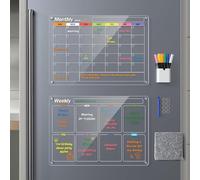 Bailkind Magnetic Fridge Calendar, Monthly & Weekly Acrylic Calendar Planner Dry Erase Board Set for Refrigerator/Glass/Kitchen/Office, 6 Markers (2-Pack, 17"x12") 2024