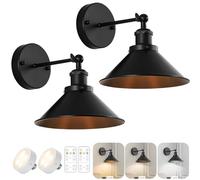 Bailoch Black Vintage Wireless Battery Operated Wall Sconces, Industrial Cordless Battery Powered Led Wall Lights Set of 2, Wall Lamp Fixture Indoor with Remote Control for Bedroom Farmhouse Gallery