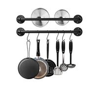 Bailoo Wall Mounted Pot Pan Rack 21'' Set of 2, Industrial Utensils Wall Hanger Iron Pipe Kitchen Hanging Rail with 10 S Hooks