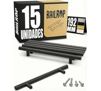 BAILROP Handles for Kitchen Furniture Black 192 mm - Kitchen Handles Eleganza Black - Spare Parts and Handles for Kitchen Cabinets, 15 Pieces