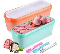 Bailtouk 2 Pack Ice Cream Containers, 1.5L Freezer Storage Tubs with Lids and 3 Spoon, Insulated Dessert Storage Tubs Reusable Ice Cream Tub for Gelato, Frozen Yoghurt, Sorbet