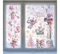 Bailtouk 9 Sheets Christmas Window Stickers, Reusable Xmas Window Clings, Double-Side PVC Christmas Window Clings Decals Santa Tree Snowman Cling Stickers for Christmas Decorations (Pink)
