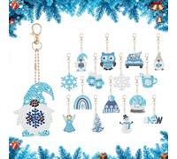 Bailtouk Diamond Art Keychains Kit, 15 Pcs Double-Sided Christmas Diamond Art, 5D Xma Winter Snowman Diamond Arts Keyrings Diamonds Arts Christmas Decorations for for DIY Key Ring Phone Charm Decor