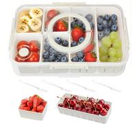 Bailtouk Divided Serving Tray with Lid and Handle, Snack Box with 6 Compartments, Food Storage Container with 4 Forks Portable Snack Tray Dishwasher Safe for Veggie, Candy, Fruit, Snacks, Spices