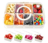 Bailtouk Divided Serving Tray with Lid and Handle, Snack Box with 8 Compartments, Food Storage Container with 4 Forks Portable Snack Tray Dishwasher Safe for Veggie, Candy, Fruit, Snacks, Spices