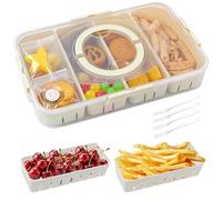 Bailtouk Divided Snackle Box with Lid and Handle, Snack Box with 4 Compartments, Snack Tray with 4 Forks Dishwasher Safe for Plane, Travel & Picnics, Holding Fruits, Nuts, Sweets, Crisps