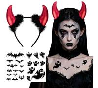 Bailtouk Red Devil Horns Headband, Horn Headpiece with 2 Stickers, Devil Horns Headwear for Adults, Unisex, Halloween, Carnival, Cosplay Parties