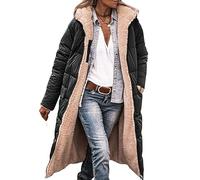 Baimiu Long Fleece Jacket Women Winter Coats Sherpa Down Jackets Reversible Parka Padded Coat Oversized Hood Outerwear Pocket, Black, Medium
