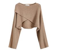 BAIMORE Women's Boat Neck Crossover Asymmetric Pullover Long Sleeve Casual Loose Solid Sweater, 2brown, One Size