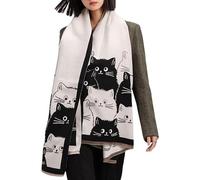 BAIMORE Women's Cute Warm Shawl Reversible Pashmina Cartoon Cat Print Cashmere Feel Large Scarf, Black, One Size